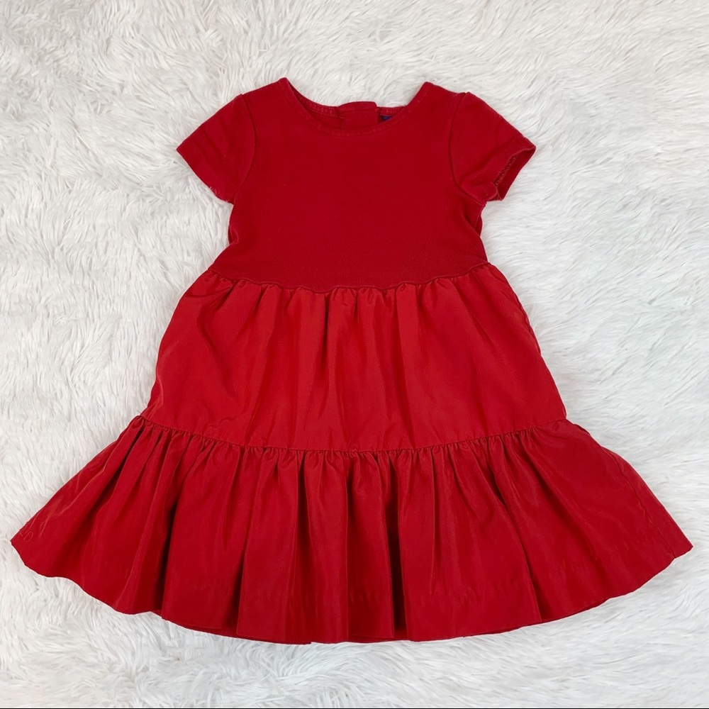 Polo Ralph Lauren girls short sleeve tiered dress button back red